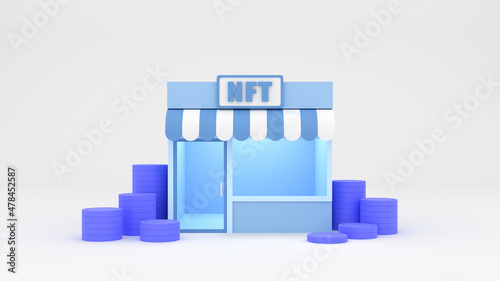 Fotografie 3d rendering concept NFT or non fungible token shop