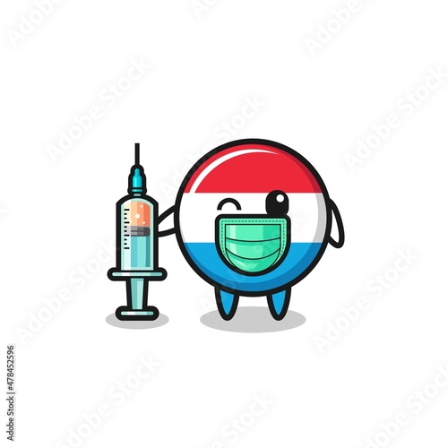 luxembourg mascot as vaccinator