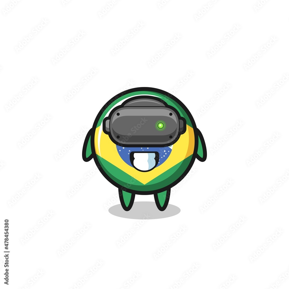 Naklejka premium cute brazil flag using VR headset