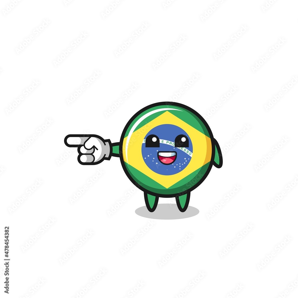 Naklejka premium brazil flag cartoon with pointing left gesture