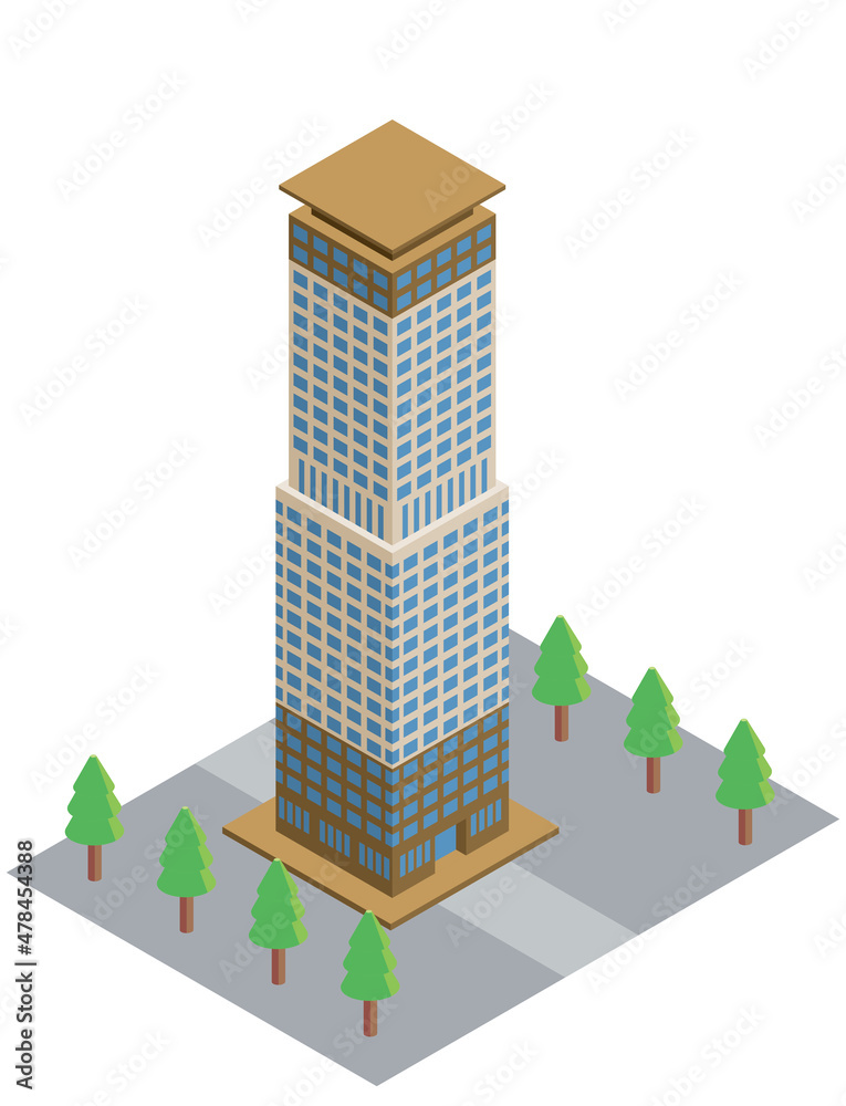 アイソメトリックスの建築物 商業ビル ビルディングの立体イラスト 3d Isometrics Building Stock ベクター Adobe Stock