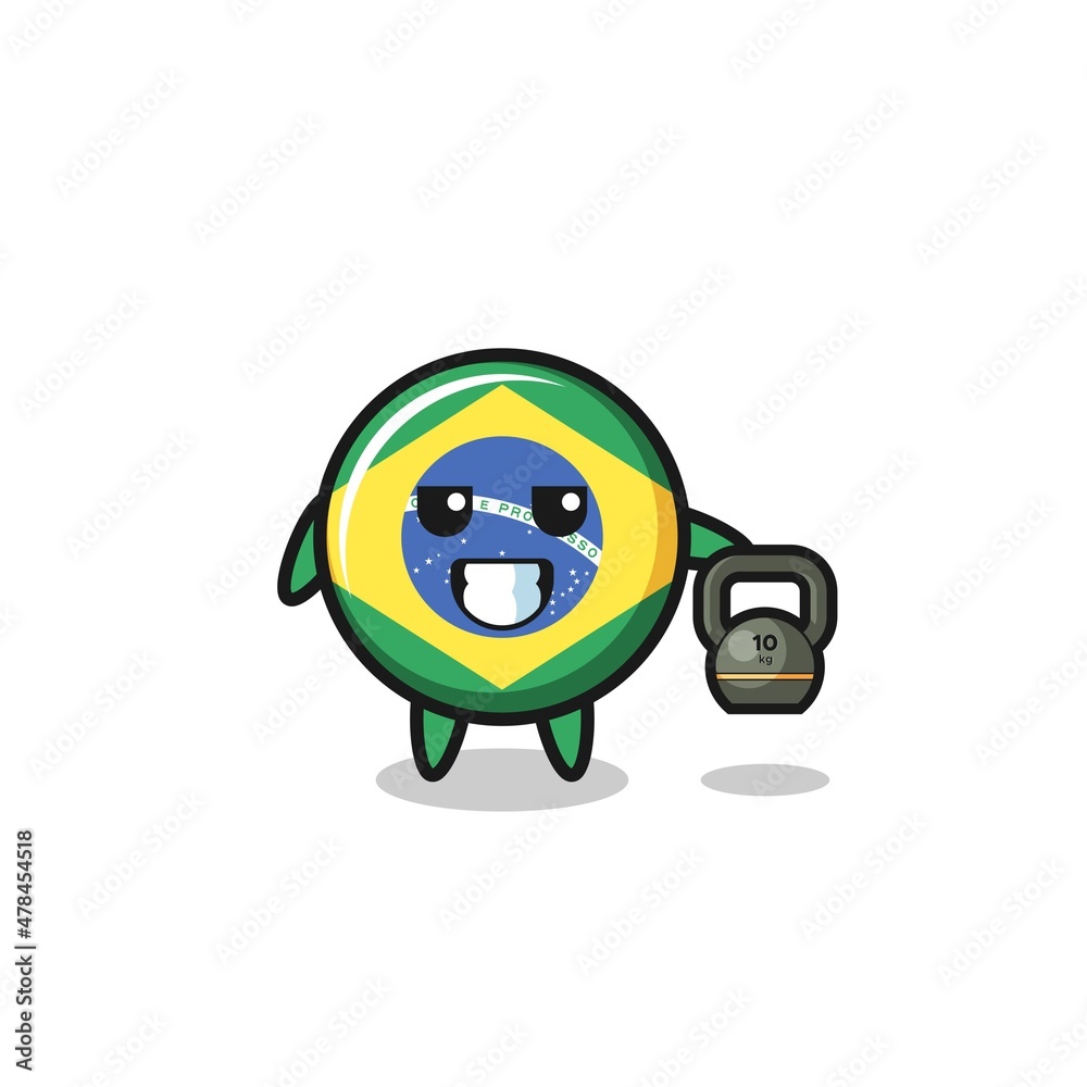 brazil flag mascot lifting kettlebell in the gym brazil flag mascot lifting kettlebell in the gym