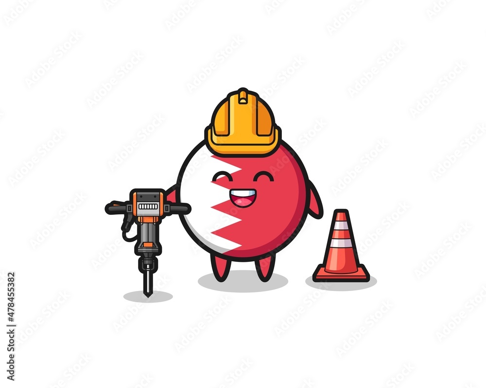road worker mascot of bahrain flag holding drill machine road worker mascot of bahrain flag holding drill machine