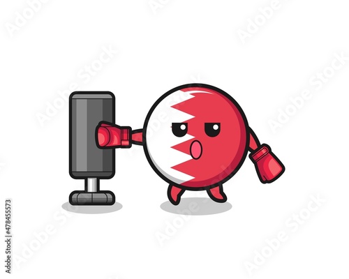 bahrain flag boxer cartoon doing training with punching bag