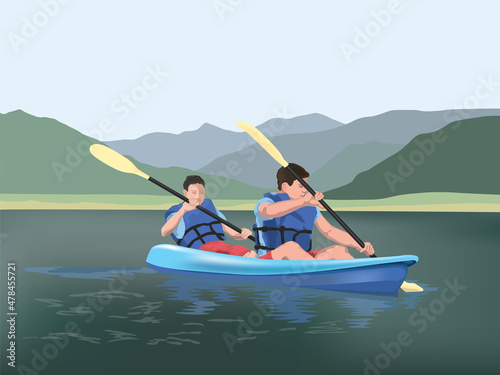 Kayaking on the lake illustration graphic vector