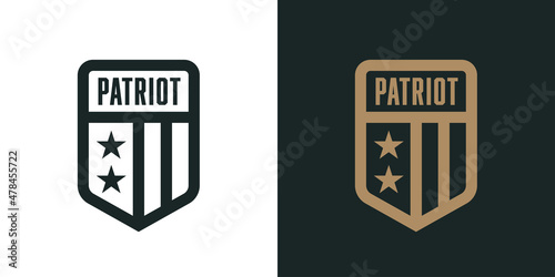 Abstract USA flag icon. Proudly American patriot badge design. United states of America star and stripes emblem. Vector illustration.