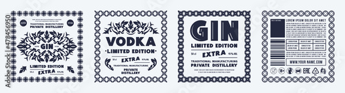 Set of template decorative label for gin and vodka