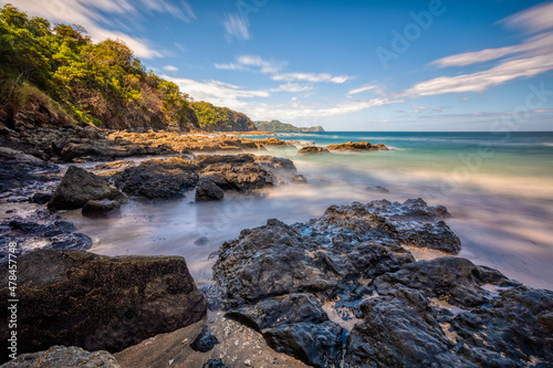 Long exposure  pacific ocean waves on rock in Playa Ocotal  El Coco Costa Rica