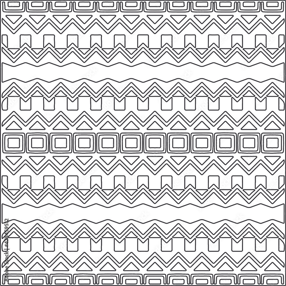 Vector ethnic pattern with symmetrical elements . Repeating geometric tiles from striped elements.Monochrome texture.Black and white pattern for wallpapers and backgrounds. Vector ethnic pattern with symmetrical elements . Repeating geometric tiles from striped elements.Monochrome texture.Black and white pattern for wallpapers and backgrounds.