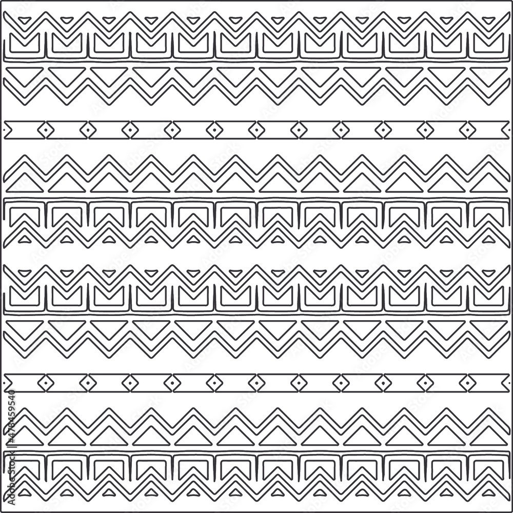 Vector ethnic pattern with symmetrical elements . Repeating geometric tiles from striped elements.Monochrome texture.Black and white pattern for wallpapers and backgrounds. Vector ethnic pattern with symmetrical elements . Repeating geometric tiles from striped elements.Monochrome texture.Black and white pattern for wallpapers and backgrounds.