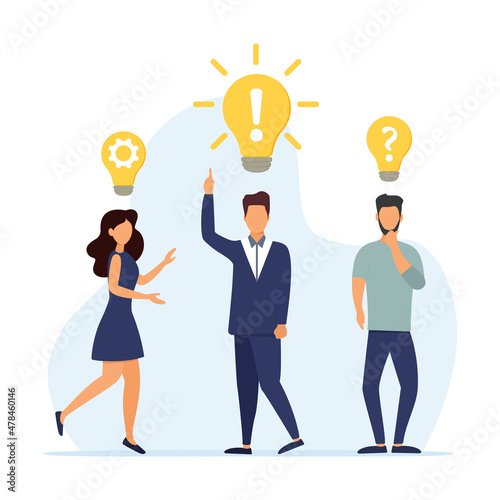 Team brainstorming, idea management, project management, new idea generation, startup collaboration, solution search, product development. Vector illustration.