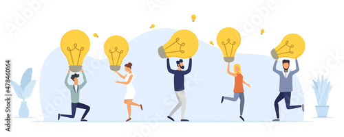 Business idea concept. Creative thinking. Team brainstorming, idea management, project management, new idea generation. Flat style. Vector illustration.