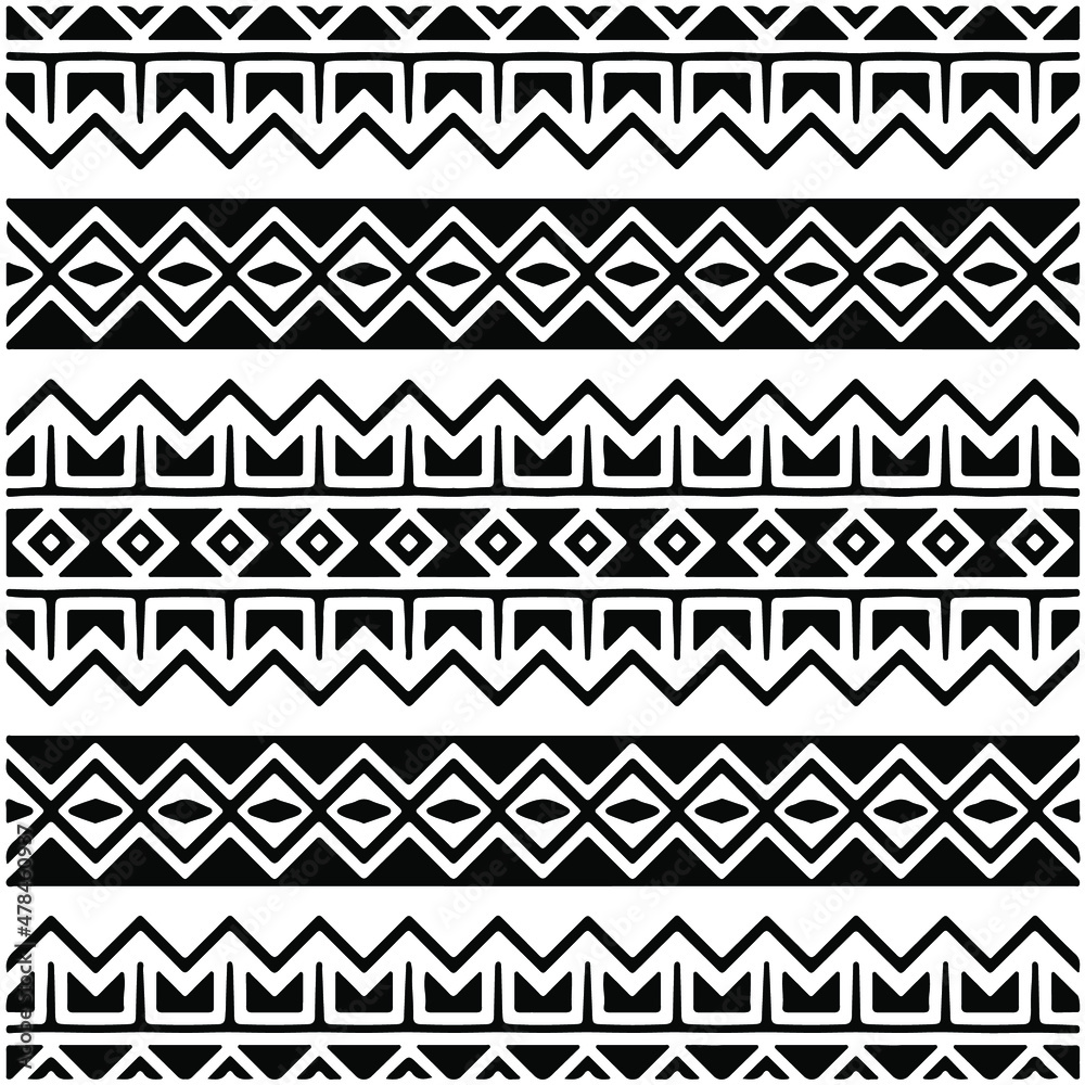 Seamless ethnic pattern color black and white.Can be used in fabric design for clothes, accessories; decorative paper, wrapping, background, wallpaper, Vector illustration.