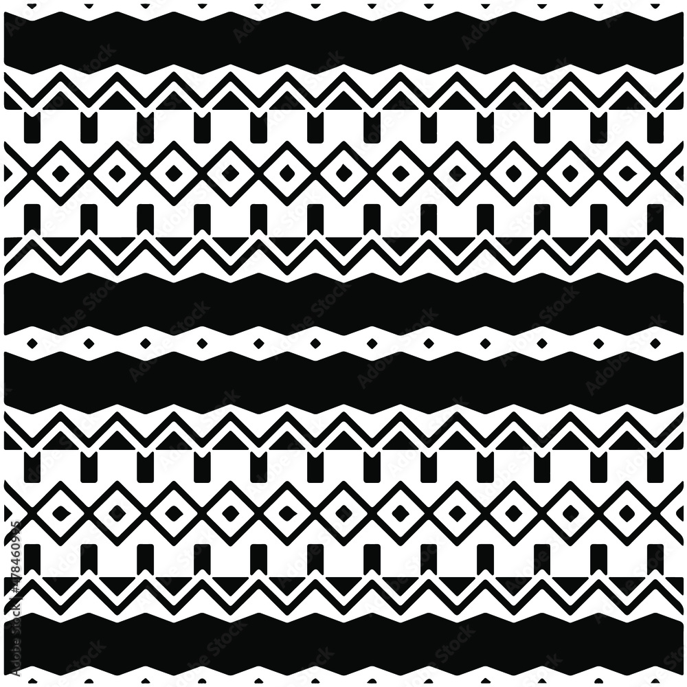 Seamless ethnic pattern color black and white.Can be used in fabric design for clothes, accessories; decorative paper, wrapping, background, wallpaper, Vector illustration. Seamless ethnic pattern color black and white.Can be used in fabric design for clothes, accessories; decorative paper, wrapping, background, wallpaper, Vector illustration.