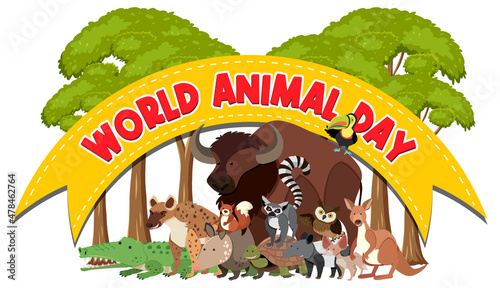 World Animal Day logo with african animals photo