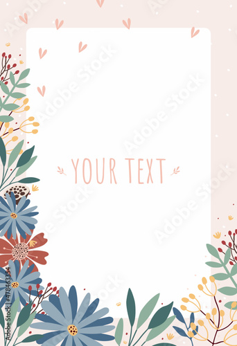 Template with flowers and leafs. Universal design. Good for greeting cards, invitations, flyers and other graphic design. © Ekaterina Kleshkova