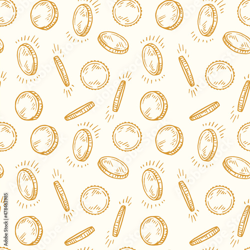 Seamless pattern with hand-drawn sketches of coins.