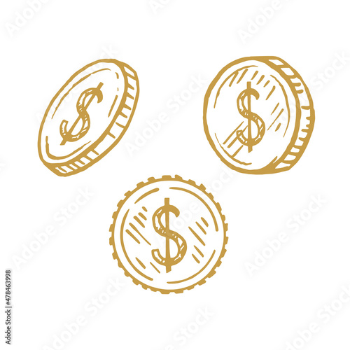 
A set of hand-drawn dollar coins sketches.