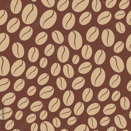 Coffee pattern seamless pattern decor. Light coffee beans and brown background.