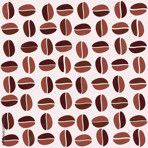 Light background and coffee beans. Vector wallpaper pattern seamless.