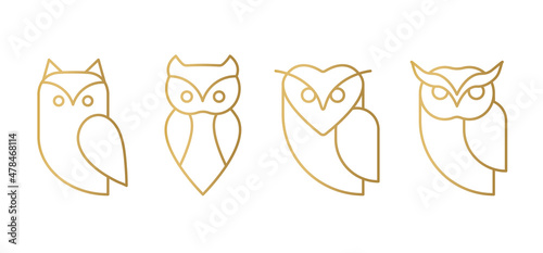 collection of golden owl icons - vector illustration