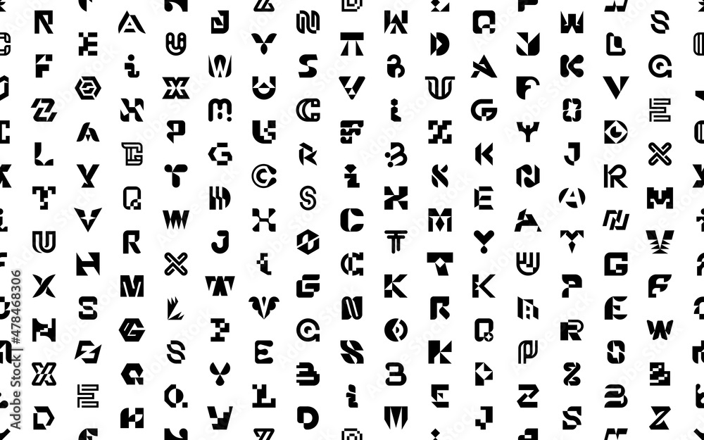 Seamless pattern with Abstract logos with letters. Geometrical abstract logos. Icon design
