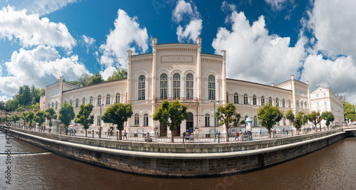 Travel to Karlovy Vary from Czech Republic, 2021. View to the beautiful landmarks architecture old buildings of this city in a beautiful sunny day.  photo