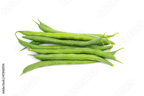 Freshly harvested French Beans on an isolated white background