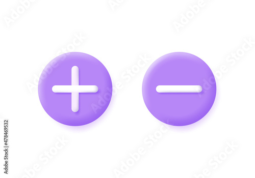 3d Plus and minuse icon isolated on white background. Trendy and modern vector in 3d style for web design.