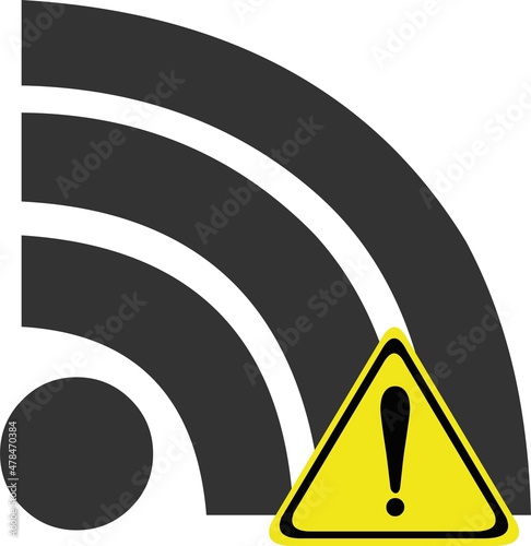 Vector illustration of icon or symbol of wi-fi with an exclamation mark, in concept of disconnected internet or low signal