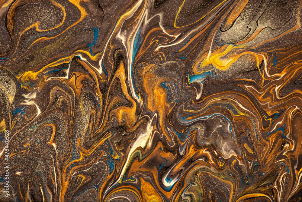 Abstract fluid art background dark brown and orange colors. Liquid marble. Acrylic painting with golden lines Abstract fluid art background dark brown and orange colors. Liquid marble. Acrylic painting with golden lines