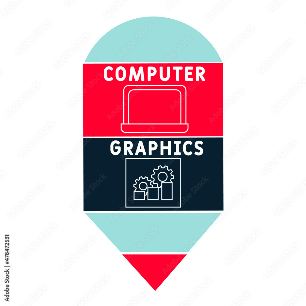 Naklejka premium CG - Computer Graphics acronym. business concept background. vector illustration concept with keywords and icons. lettering illustration with icons for web banner, flyer, landing pag