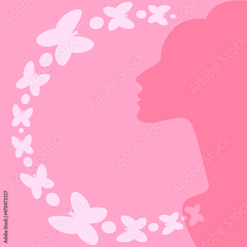 elegant female profile and butterflies. Design element. charm