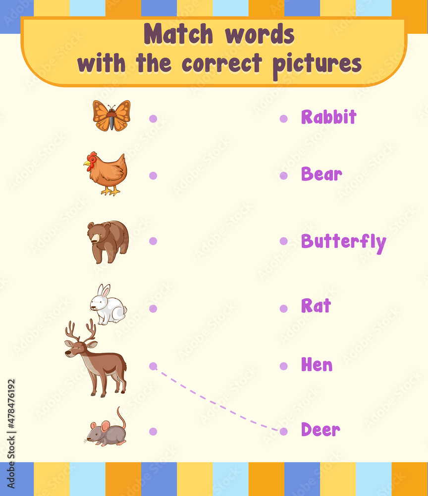 Match the words with the correct pictures worksheet template