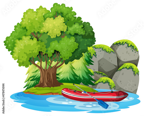 isolated island landscape with inflatable boat
