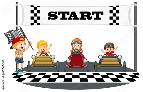 Soapbox derby with children racing car