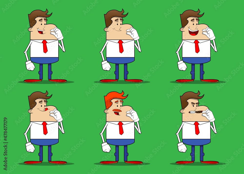 Simple retro cartoon of a businessman gesturing a small amount with hand. Professional finance employee white wearing shirt with red tie. Simple retro cartoon of a businessman gesturing a small amount with hand. Professional finance employee white wearing shirt with red tie.