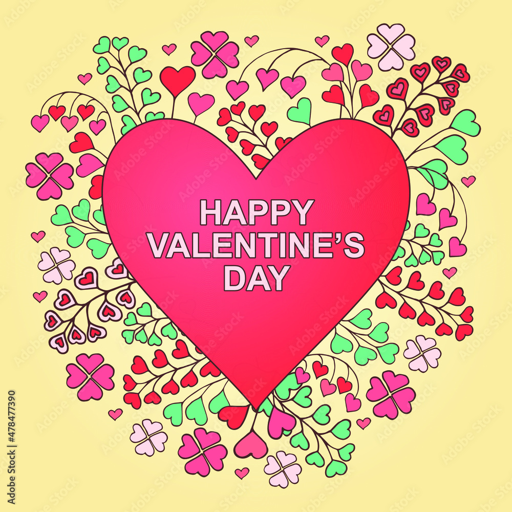 Happy Valentine's Day greeting cards. Trendy doodle of flowers from hearts.. Suitable for social media posts, mobile apps, banners design and web/internet ads. Vector fashion backgrounds.