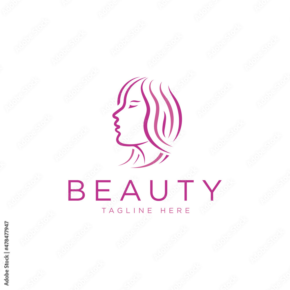 Beauty woman face logo with hair icon design template