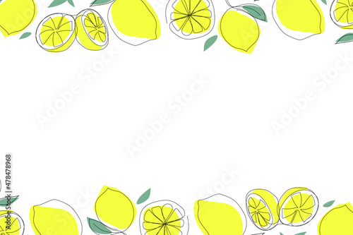 Background with lemons. Continuous one line drawing.