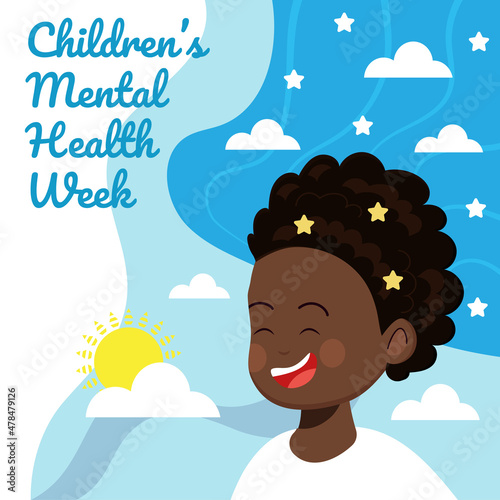 Children mental health week concept vector. Professional psychology consultation illustration. Event in February. Depression, sadness, panic attack.