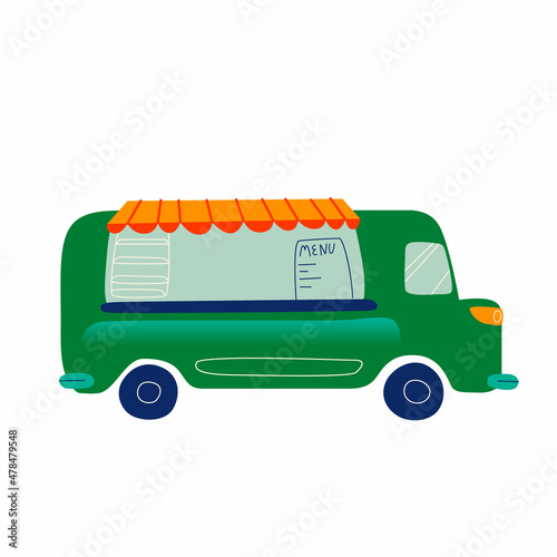Vector illustration of a mobile diner on a bus on a white isolated background