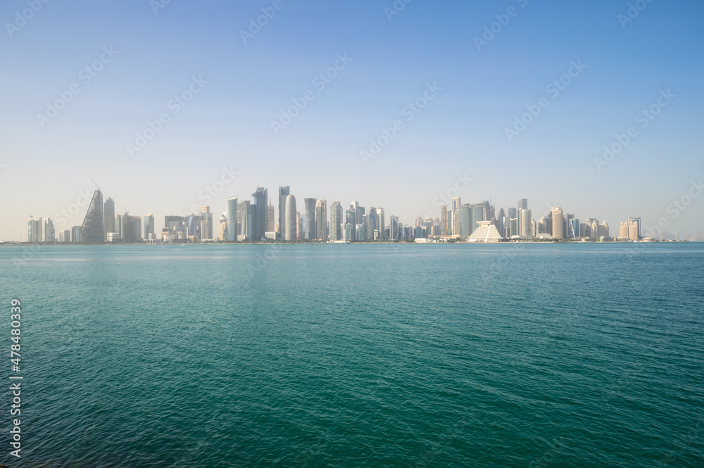 Fototapeta premium Panoramic view with modern skyscrapers in the centre of Doha