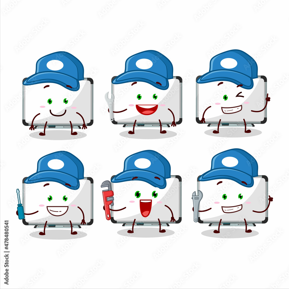 mechanic white board cute mascot character with pliers mechanic white board cute mascot character with pliers