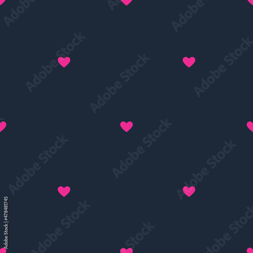 Neon lights seamless pattern on a blue background. Colorful pink hearts. Ideal for printing, fabric, wrapping paper, postcards, packaging, graphics. Birthday, Valentine's Day. Vector design. © Ольга Вандюк