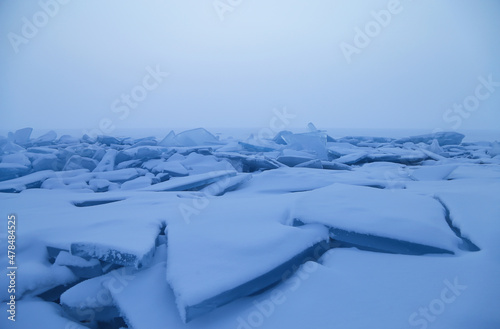 Natural blue ice of Baikal Lake