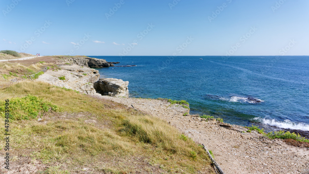 Cliffs and coastal path in Pointe Saint-Gildas. Loire-Atlantique coast	