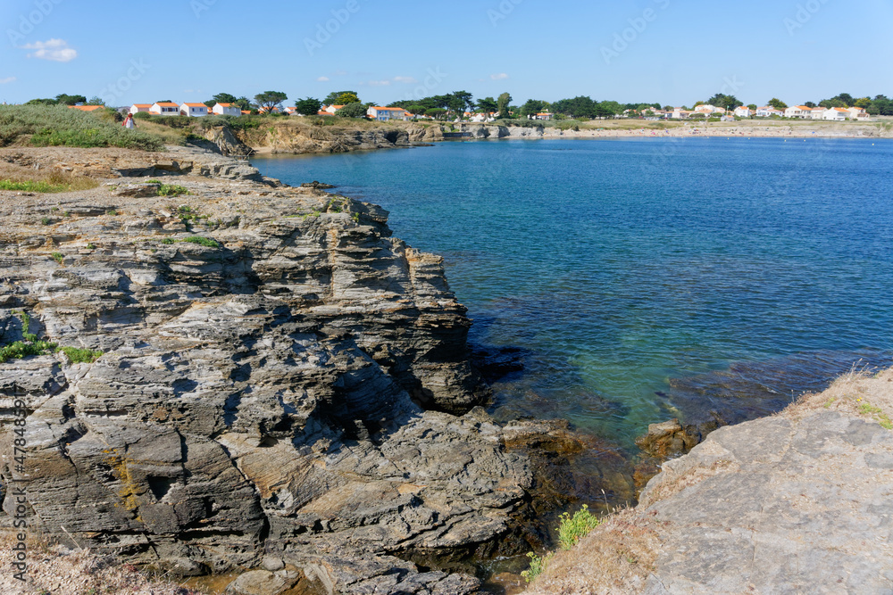 Cliffs and coastal path in Pointe Saint-Gildas. Loire-Atlantique coast	