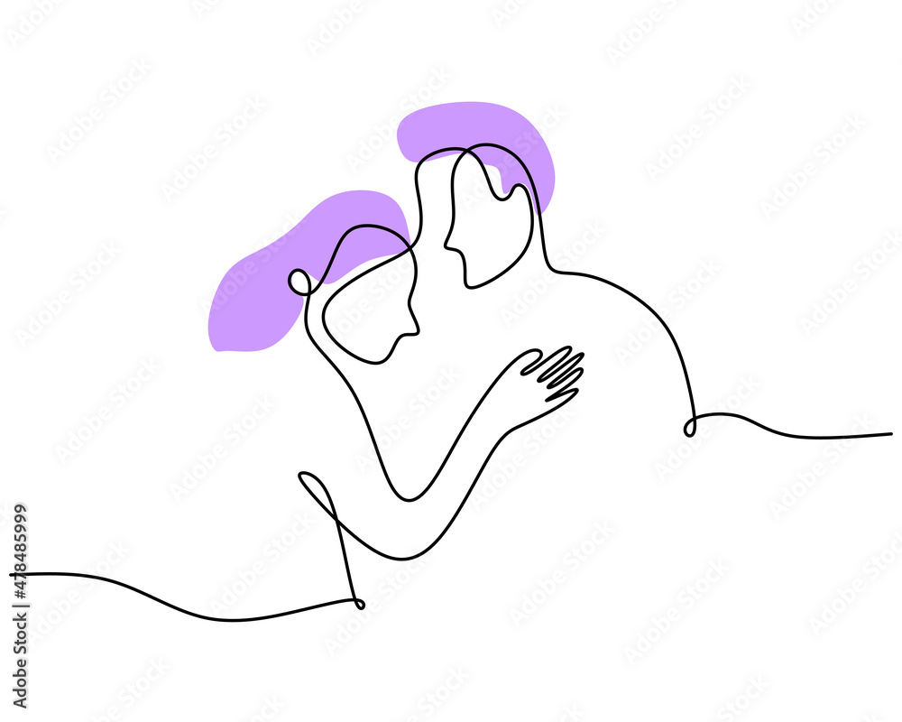 One continuous single line of girl sitting on her lover shoulder for valentine day isolated on white background. One continuous single line of girl sitting on her lover shoulder for valentine day isolated on white background.