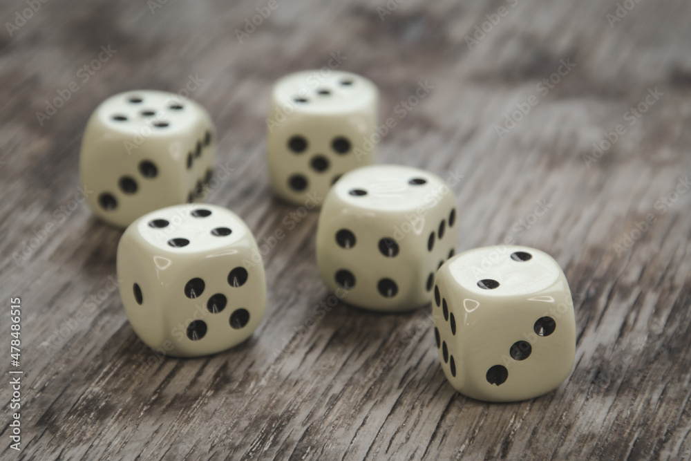 dice on wooden table, concept of chance luck dice on wooden table, concept of chance luck